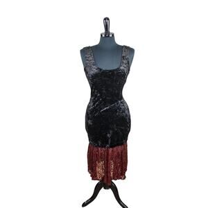 Vintage All That Jazz Black Dress Bodycon Black Velvet Burgundy Lace M